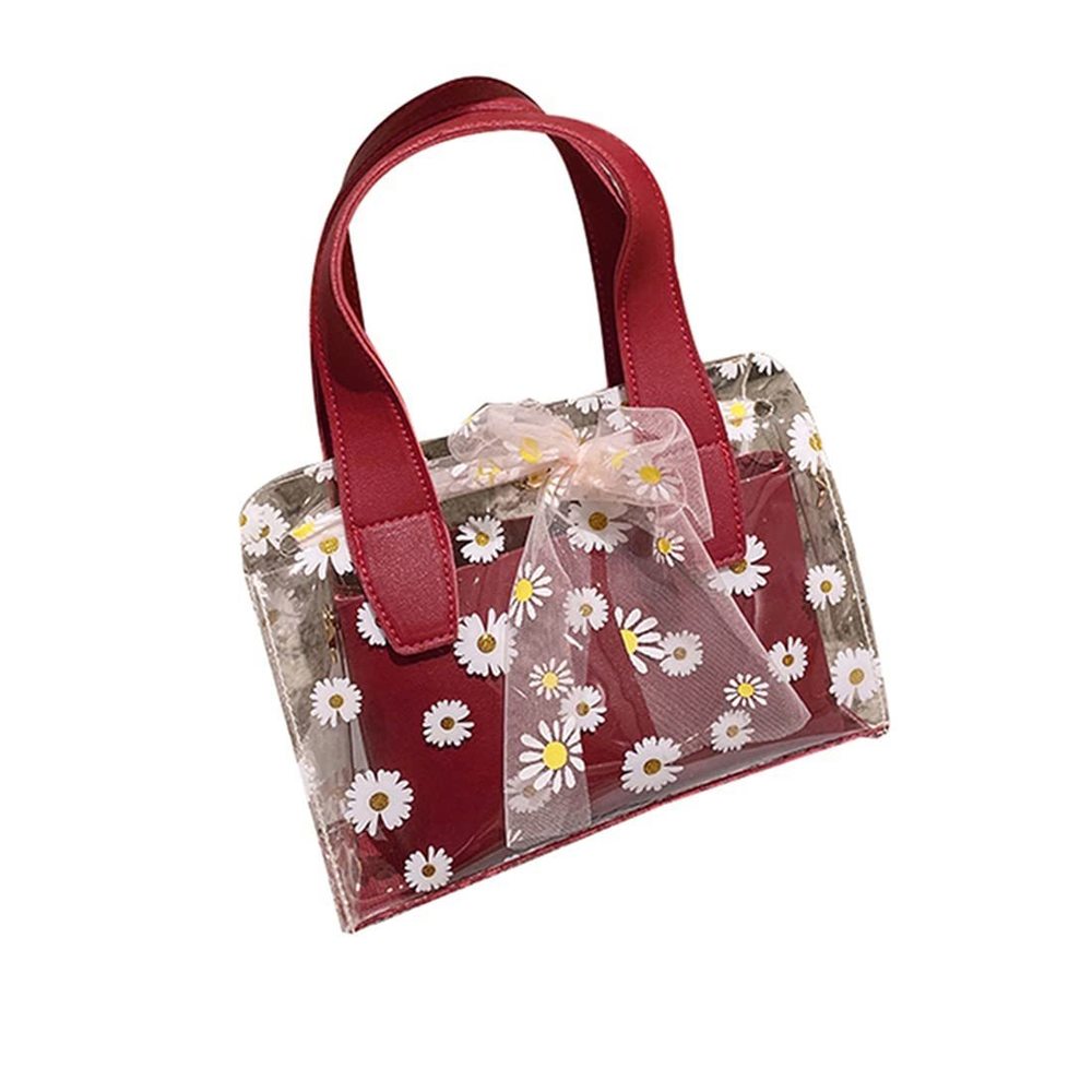 Korean Style Transparent Flower Magnetic Closure Crossbody Clear Jelly Purse C